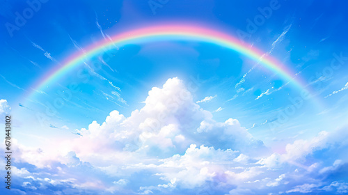 青空にかかる美しい虹のアニメ風イラスト