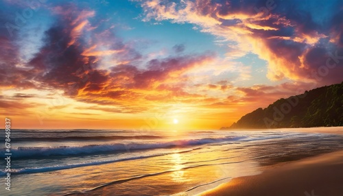 a beach at sunset