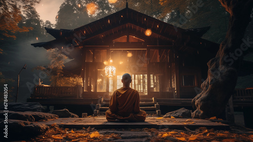 Serenity Unveiled: Buddha's Wisdom in Woods Meditation Amid Nature's Tranquility, AI Generated