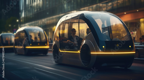 Citizens traveling in self-driving, electric pods