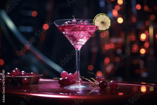 Glass of liqueur with red grapes