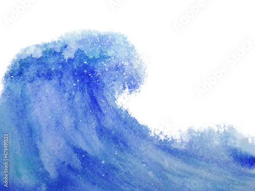 watercolor painting wave abstract blue hand drawn texture. png white background. asian japan style. 