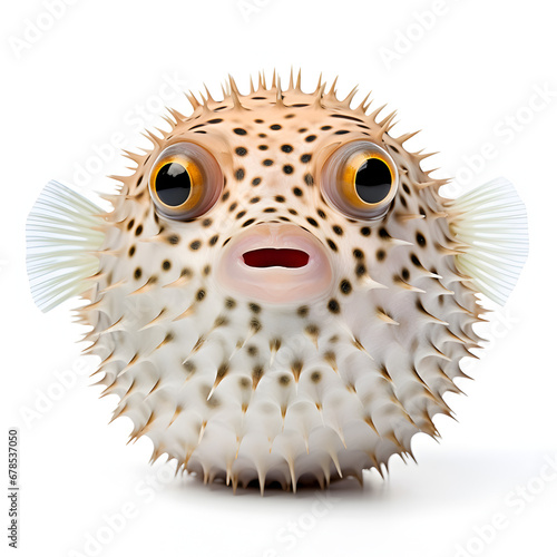 Pufferfish isolated with a white background. A look at unique sealife. Generative ai. 