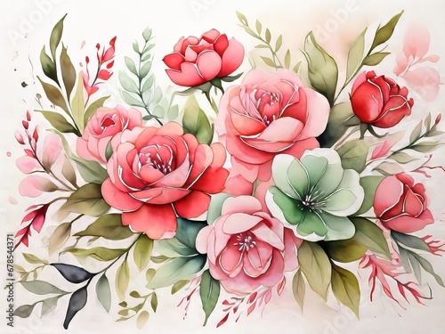 fondo de una pintura de acuarela con flores en tonos rosas, rojos