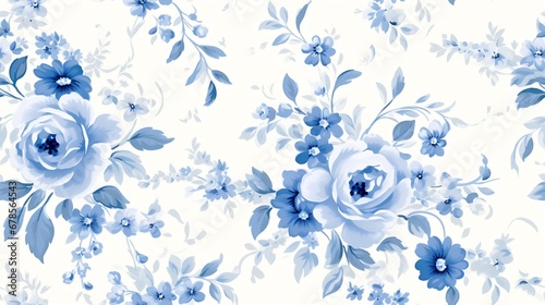 Generative AI : Shabby chic vintage roses, tulips and forget-me-nots vintage seamless pattern