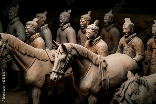 Terracotta warriors sculptures. Asia chinese statue ancient tomb. Generate Ai