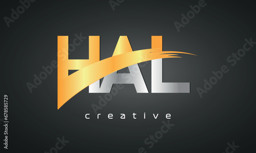 HAL Letters Logo Design with Creative Intersected and Cutted golden color