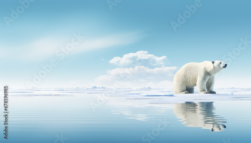 Polar bear on an ice floe in the sea