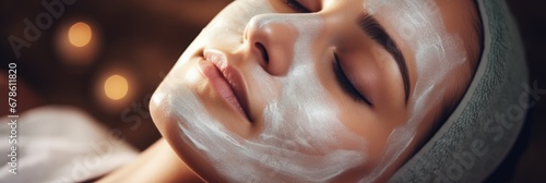 A professional esthetician applying an oxygenating bubble facial mask on a client relaxing spa background with empty space for text 