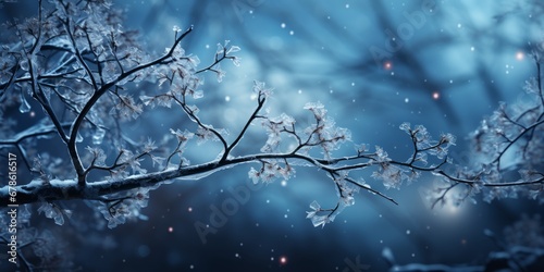 Blue ice branch background, Ai generated