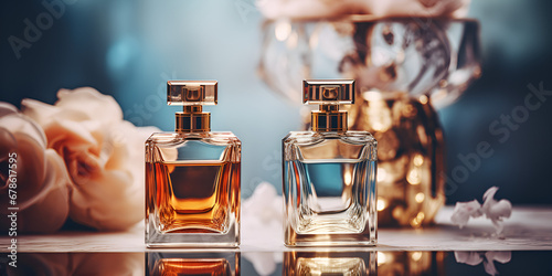 Luxury fragrance bottles at perfume scent at presentation event, bespoke perfumery and beauty product sale,