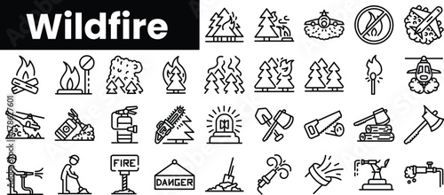 Set of outline wildfire icons