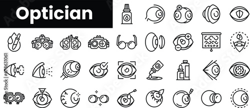 Set of outline optician icons
