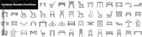 Set of outline outdoor garden furniture icons