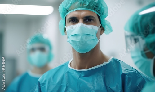 Male surgeon looking at camera in operation room, doctor performing surgery in hospital