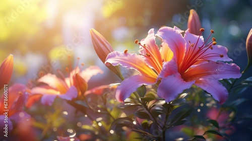 A vibrant, colorful flower swaying gently in the breeze, bathed in warm sunlight, inviting feelings of serenity.