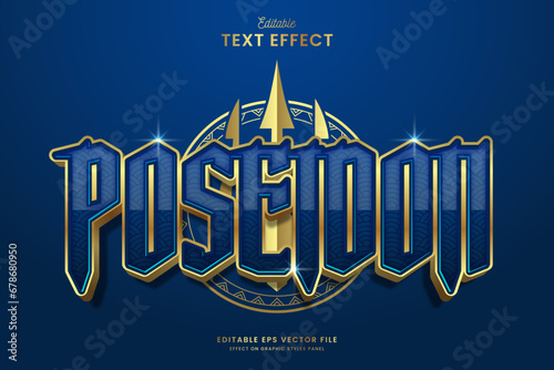 decorative golden poseidon myth editable text effect vector design