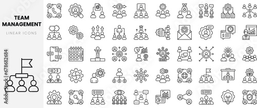 Set of linear team management icons. Thin outline icons pack. Vector illustration