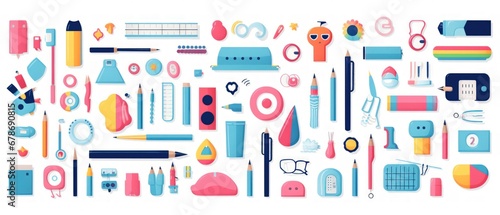Hand drawn school equipment set cartoon on pastel color background. AI generated