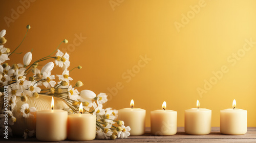 Decorating Paschal/Easter Vigil candles background with empty space for text 
