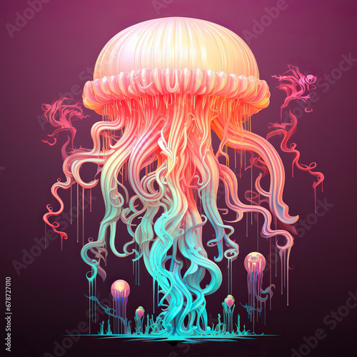 Glowing Jellyfish in the Deep Sea: A Surreal and Mystical Digital Artwork