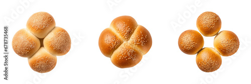 Set of Plain kaiser rolls top view isolated on transparent or white background