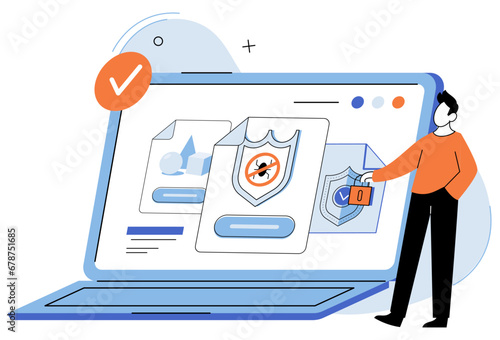 Information privacy. Vector illustration. Documents containing private datrequire strict confidentiality measures In cyberspace, identification protocols ensure secure and authenticated access