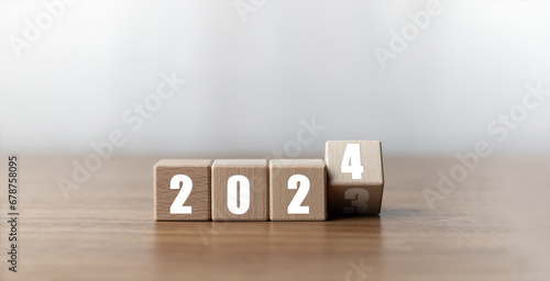2024 Happy New year background. Businessman touch on 2024 target and goal for preparation new year change and start new. Setup objective target business cost and budget planning of new year concept.