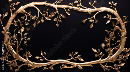 Ramos dourados de uma moldura, fundo preto
