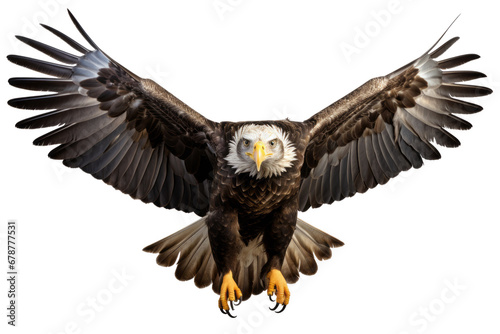 Bald eagle in flight on transparent background,generative ai
