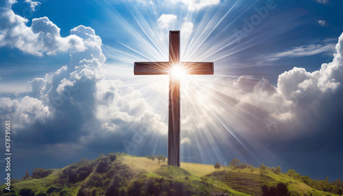 generative ai picture of the holy cross symbolizing death and resurrection of jesus christ over sky