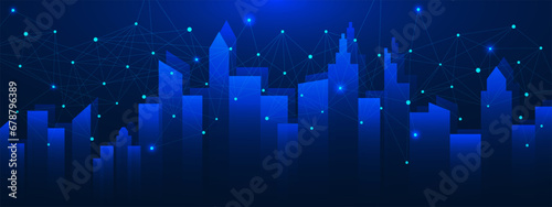 Smart city technology concept with connect points and lines. Business connection, networks and global communication background.