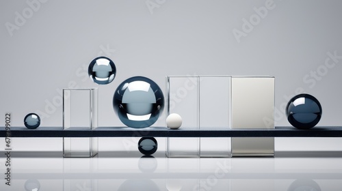 A group of glass spheres sitting on top of a table.
