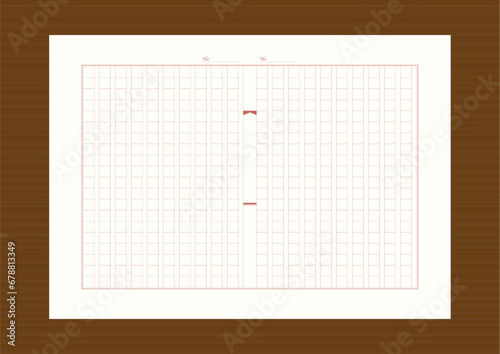 机に置かれた原稿用紙の背景3 日本語用、縦書き、400字