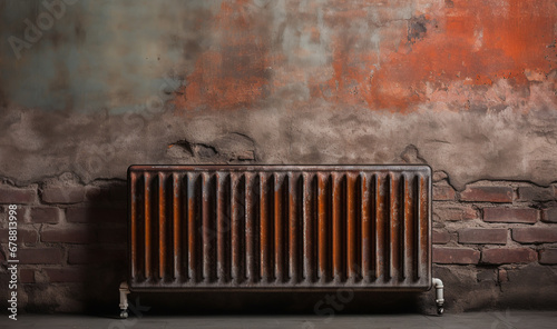 rusty central heating radiator on the background of a brick wall. ai generative