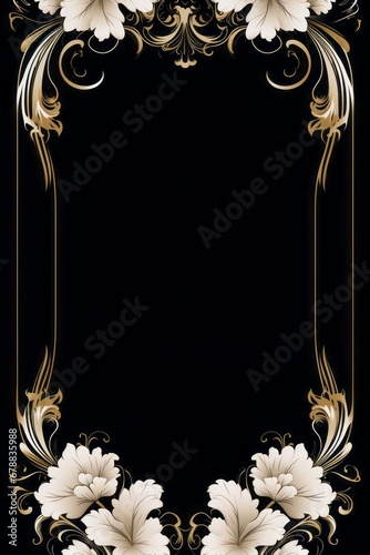 graphic vertical frame, white, flowers, black background, cornice fiori bianchi decorata verticale rettangolare dorso carta cartolina copertina libro
