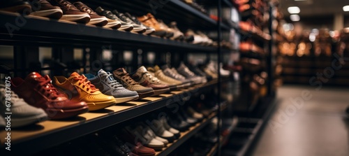 display case with shoes in a shoe store Generative AI