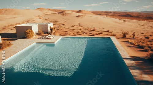 Swimming pool in a desert landscape. AI Generation