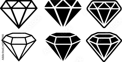 Icon set of diamonds, gems, different diamond cuts. Simple thin line icons, flat vector illustrations. Isolated on white, transparent background