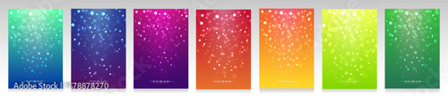 Sparkling cover set. Sparks and stars on colorful shaded background. Blurred surface, bright and magical bohek effect for business, technology and special event.