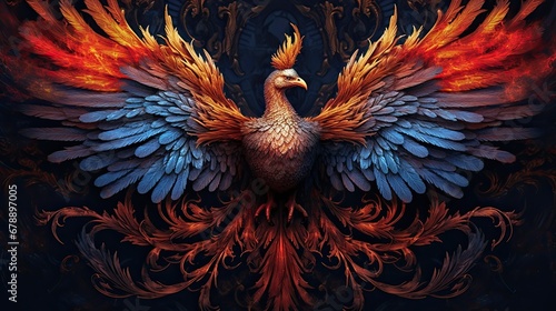 Phoenix, bird made of fire over black background