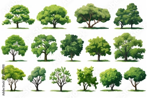 Collection of Majestic Trees in Various Shapes and Sizes Generative AI