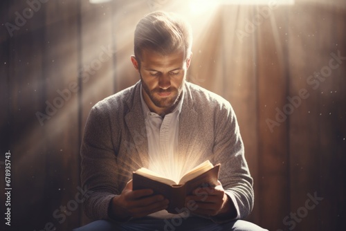 Man reading the Holy Bible, concept of faith. Generative AI