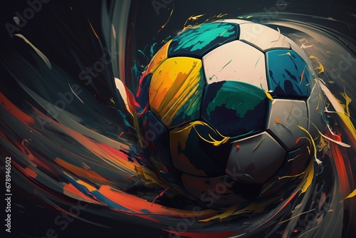 Piłka abstrakcyjny kolorowy akrylowy malowany obraz Generative AI 
