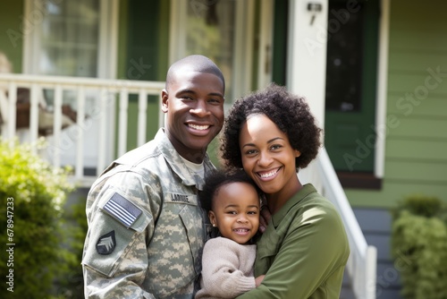 Joyful Reunion: Happy Military Husband Captures Family Moment with American Flag