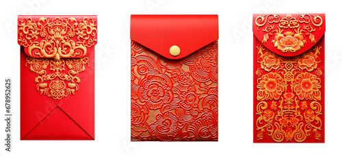 Traditional Chinese red envelopes over white transparent background