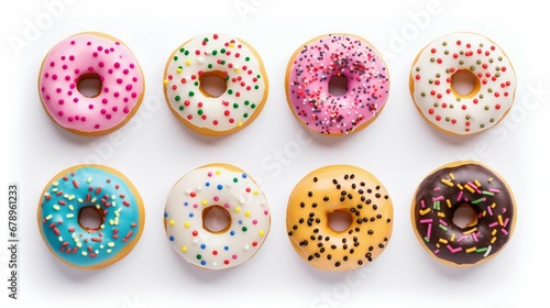 Assorted Colorful Donuts on White Background. Generative ai