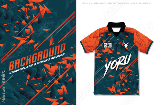 sublimation sports jersey design vector illustration, background style geometric line halftone shattered scatter pattern speed line art, simple modern grunge abstract