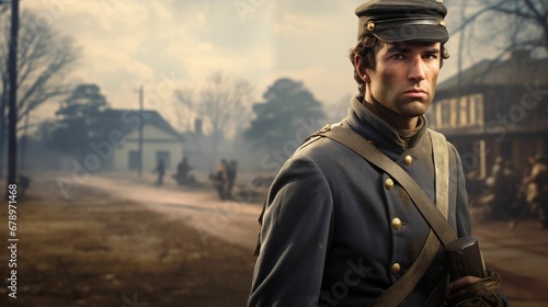 Image of a historical soldier in an authentic Civil War uniform.