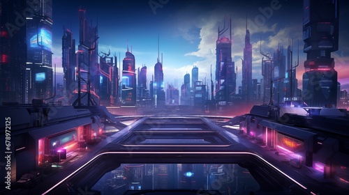 Image of a cyber brutal building, futuristic cityscape.
